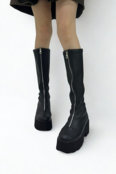 inizio Μαύρο έως Δερμάτινο Stretch Γυναικείο Μποτάκι P9030