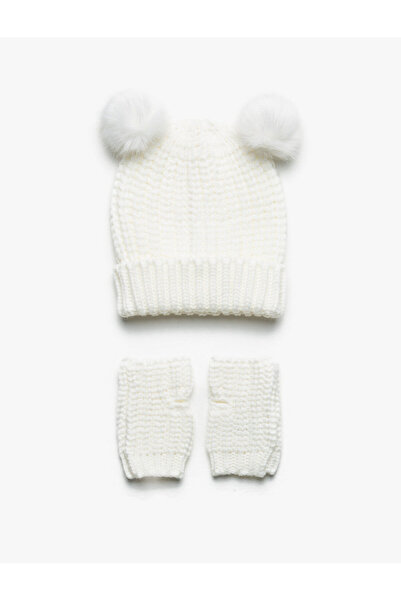 Koton Ekru Kız Çocuk Bere Eldiven Set