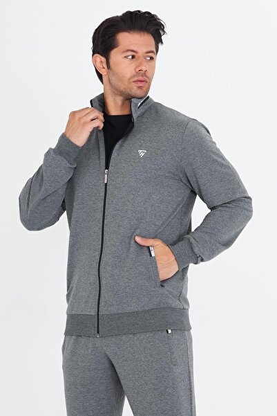 TRENDHİLL Men's Cotton Stand Collar Tracksuit Set Anthracite 5749-A