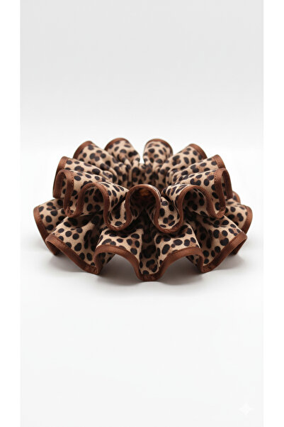 Handmade Betty Bands Kırmızı Biyeli Leopar Scrunchie – Trend Kumaş Saç Tokası