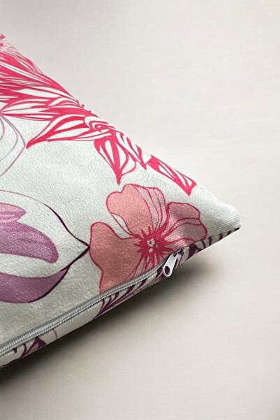 Radora 2 Pieces Pink-Purple Flower Patterned Double Sided Digital Printed Zippered Set of 2 Throw Pillow Covers