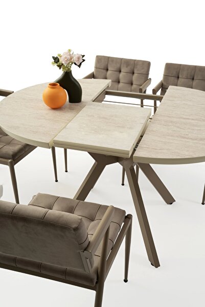 Evistro HLTN Ahşap Yuvarlak Açılır Büyüyen Yemek Masası Ceviz Çap 100cm SADECE MASA FİYATIDIR