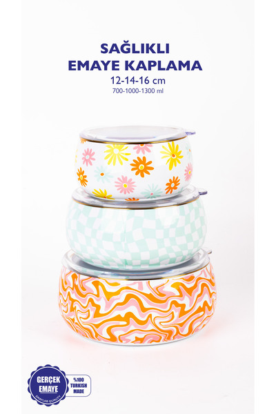 EMAYlab Retro Hippie Decorative Enamel Salad and Presentation Bowl