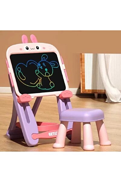 indiggo PinkBunny Children's Easel Set with LCD Screen and Chair, Drawing Board, Pink Bunny, Adjustable, +3 Years
