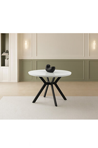 Evistro HLTN Ahşap Yuvarlak Açılır Büyüyen Yemek Masası Parlak Beyaz Çap 100c...