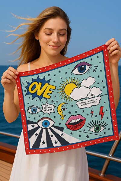 Axesoire 13707 Eye Patterned Colorful Satin Bandana Scarf