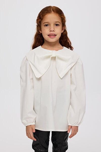 Panço Κοριτσίστικη λευκή μπλούζα με λεπτομέρεια φιόγκου