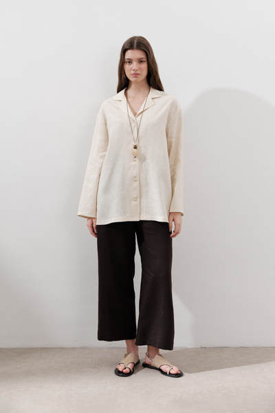 Manuka Linen Shirt with Wide Sleeves Vanilla