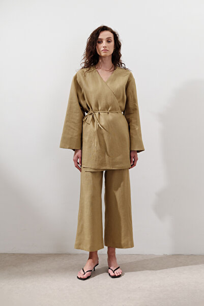Manuka Linen Double Breasted Closure Kimono Coat