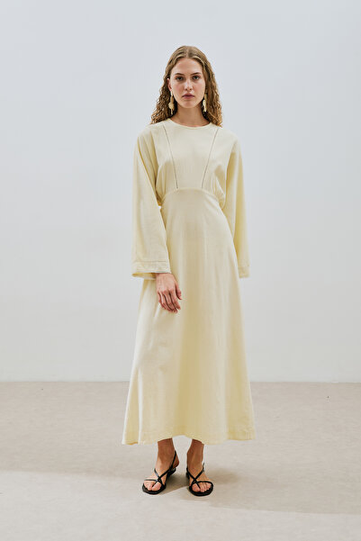 Manuka DOKULU ŞERİT DETAYLI ELBİSE SARI