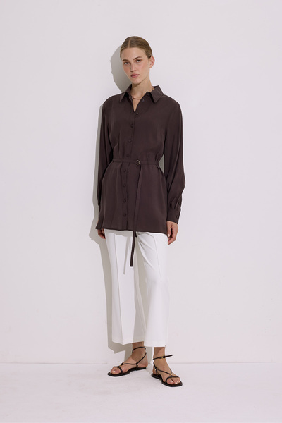 Manuka MODAL KEMERLİ GÖMLEK ACI KAHVE