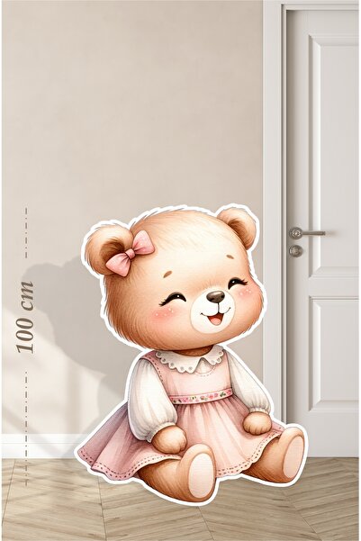 neşeli günlerim Симпатичний ведмедик у рожевій сукні - 100 см на підставці