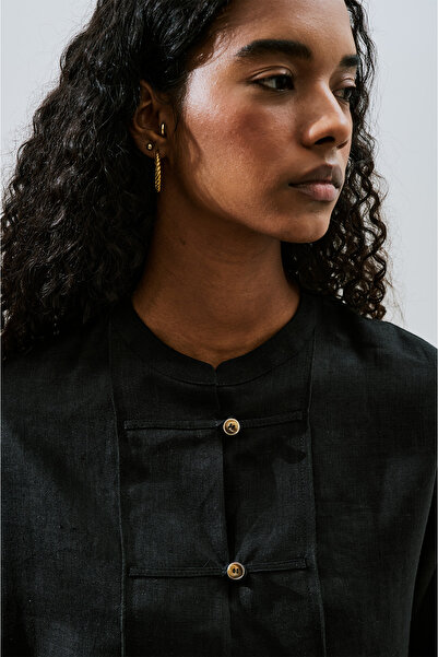 Manuka Cămașă LENJERIE CU BUTOANE FAȚĂ NEGRĂ