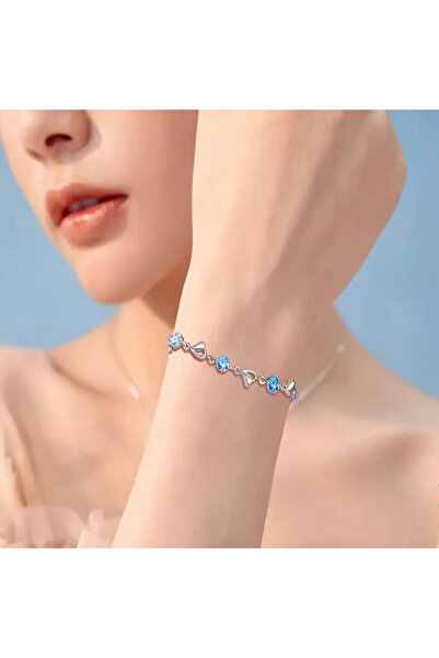 shellwetr Aqua Love Gümüş Kaplama Kalp ve parlak taşlı Bileklik-Sevdiklerinize ve kendinize en özel hediye