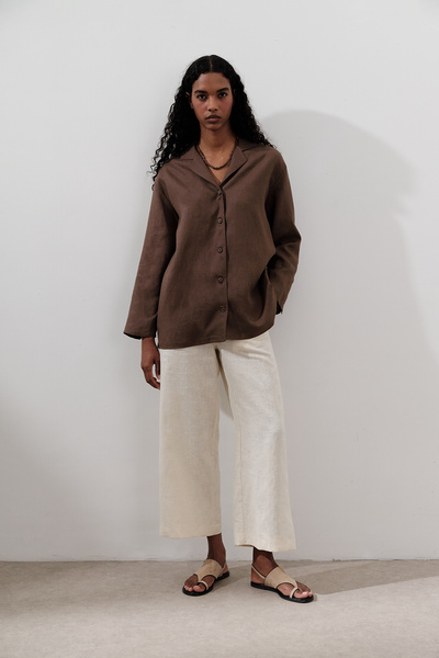 Manuka Linen Shirt with Wide Sleeves Dusty Brown