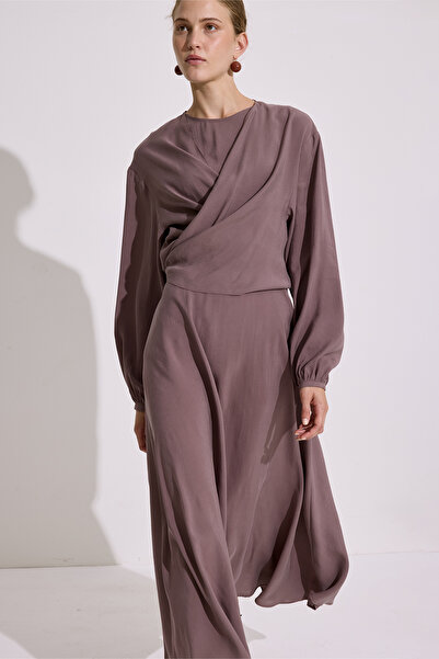 Manuka MODAL UZUN KOL ANVELOP ELBİSE GÜL KURUSU