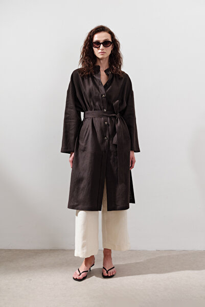 Manuka Linen Belt Long Tunic Bitter Brown