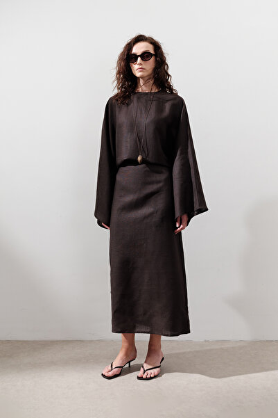 Manuka Linen Wide Tie Dress Bitter Brown