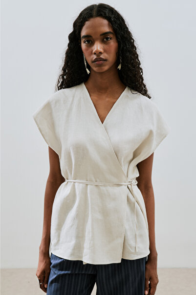 Manuka Linen Sleeveless Bluz Taş