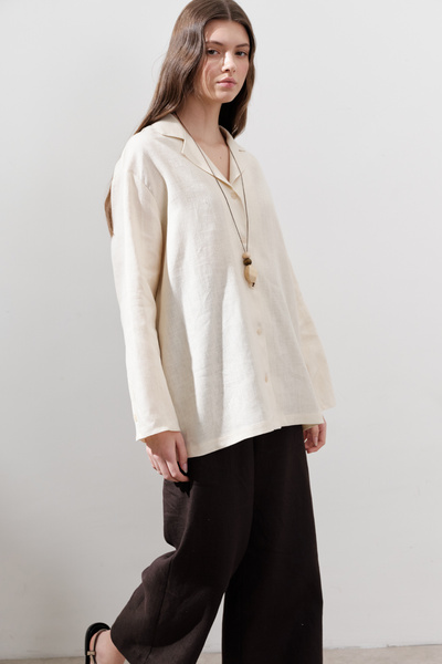 Manuka Linen Shirt with Wide Sleeves Vanilla