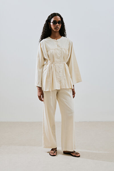 Manuka DOKULU BAĞLAMALI PANTOLON NATURAL