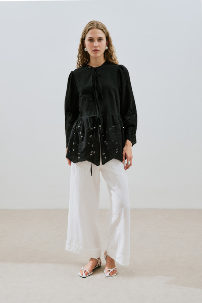Manuka Tunic with Binding and Embroidery Black