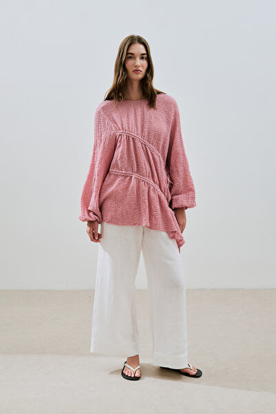 Manuka Textured Tunic with Tie-Up Detail Pink