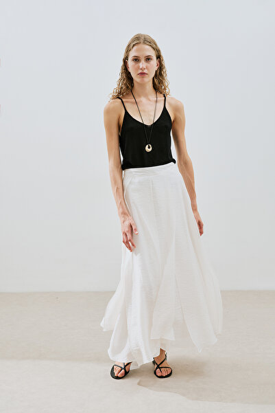 Manuka Folded Ruffle Long Skirt Ecru