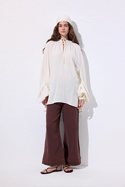 Manuka Muslin Tie-Blue Bluz Beige