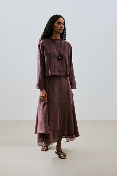 Manuka Wide Sleeve Draped Bluse Burgundy