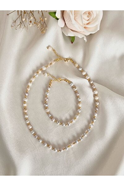 Zokak Sertifikalı Doğal Taş Gerçek Inci Set, Gerçek Inci Özel Tasarım Set Kolye Bilezik-yılbaşı Hediyesi