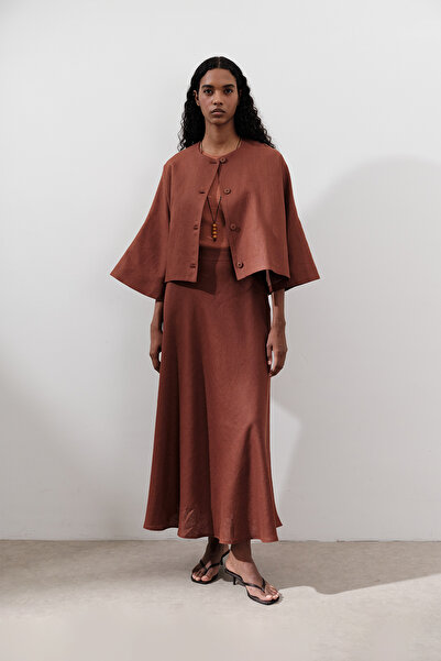 Manuka KETEN DİKİŞ DETAYLI ETEK BAKIR