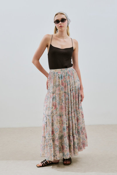Manuka Long Tie Chiffon Skirt Pastel Floral