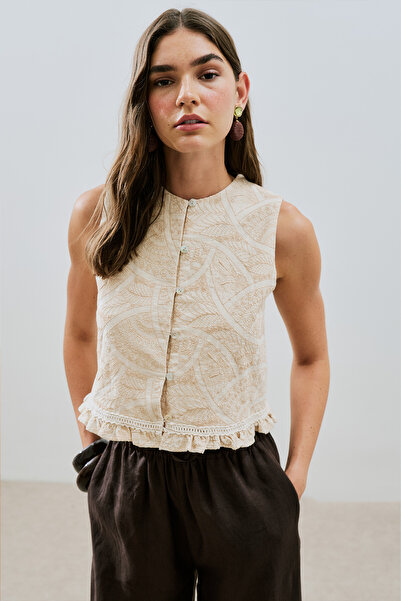 Manuka DOKULU NAKIŞLI YELEK NATURAL