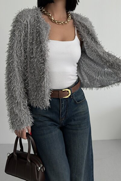 ALFUDO Moda Collection Collarless Imported Tasseled Gray Fur Coat