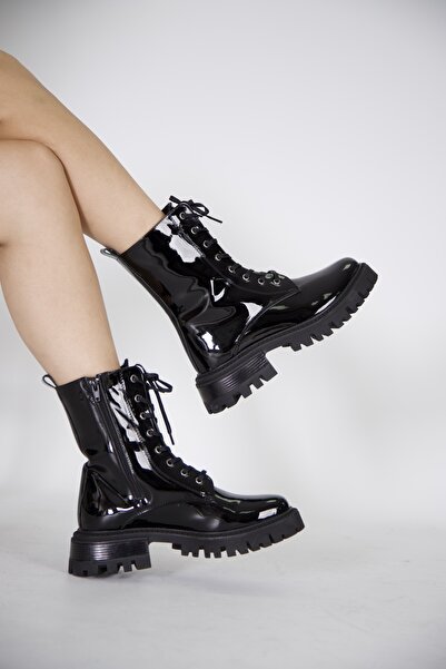 stato - Siyah Rugan Fermuarlı Kadın Postal Bot