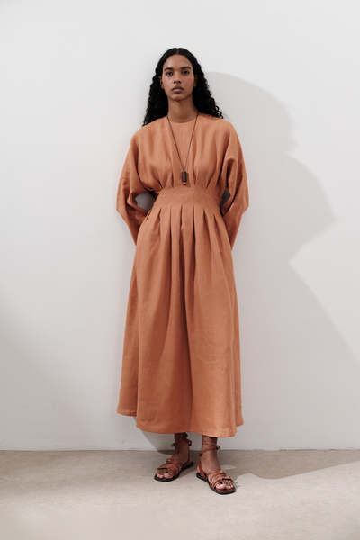 Manuka Linen Piece Detailed Dress Orange