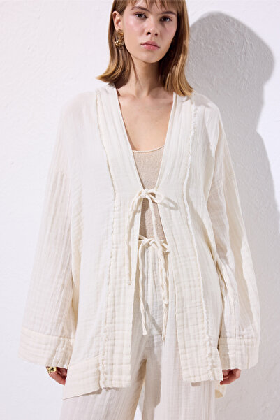 Manuka Muslin Wide Sleeve Kimono Beige