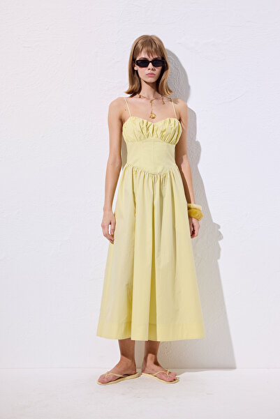 Manuka BÜZGÜLÜ KORSAJLI ELBİSE SARI