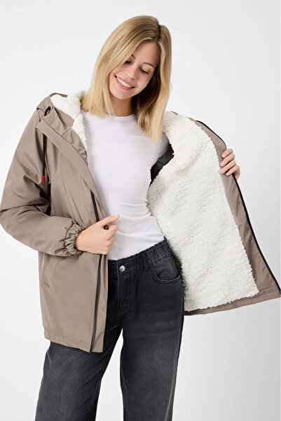 Royalside Dámský zimní kabát a kabát s kapucí z norkové kožešiny a voděodolný proti větru