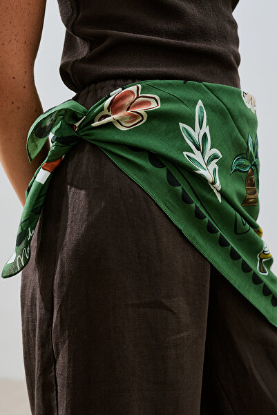 Manuka DESENLİ PAMUKLU ŞAL LIBERTY YEŞİL