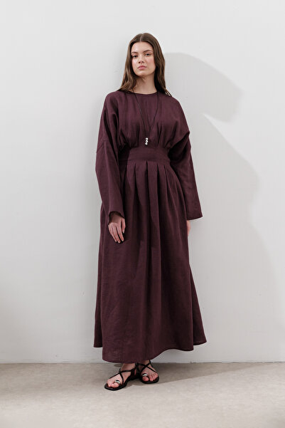 Manuka Linen Piece Detailed Dress Plum