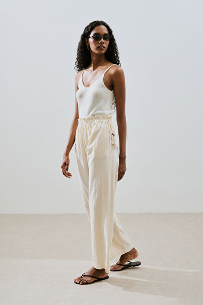 Manuka DOKULU BAĞLAMALI PANTOLON NATURAL