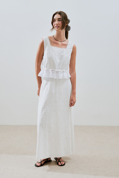 Manuka Embroidered Midi Skirt Ecru