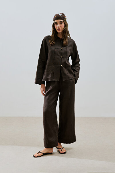 Manuka Linen Front Buttoned Shirt Bitter Brown