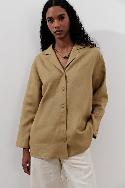 Manuka KETEN GENİŞ KOLLU GÖMLEK KÖRİ