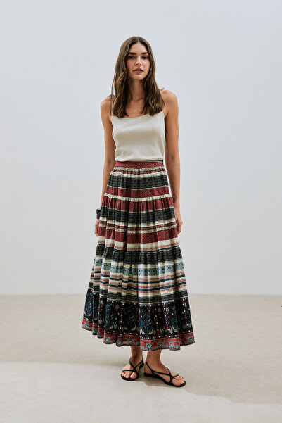 Manuka Patterned Cotton Layered Skirt Catalina