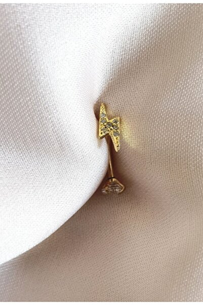 Bylin Cerrahi Çelik, Zirkon Taşlı Gold Şimşek Muz Piercing/Rook Piercing/Kaş ...