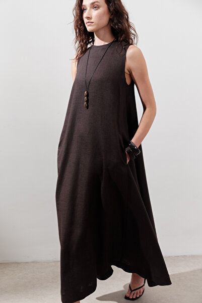 Manuka Linen Tight Wide Dress Bitter Brown