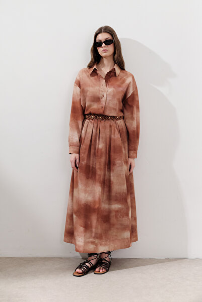 Manuka DESENLİ PAMUKLU HAFİF ETEK KİREMİT